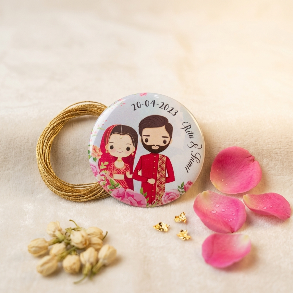 Bazinco Personalized Wedding Couple Badge Pack of 12 – Custom Bride Groom Button Pins for Wedding Return Gifts
