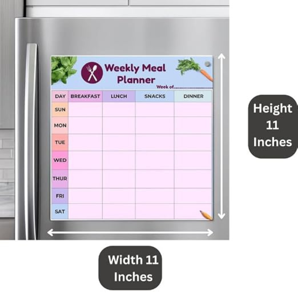 Bazinco Weekly Meal Planner Fridge Magnet | 11x11 Inch Reusable Magnetic Meal Planning Board | Dry Erase Weekly Menu Planner for Kitchen, Grocery Planning & Healthy Eating