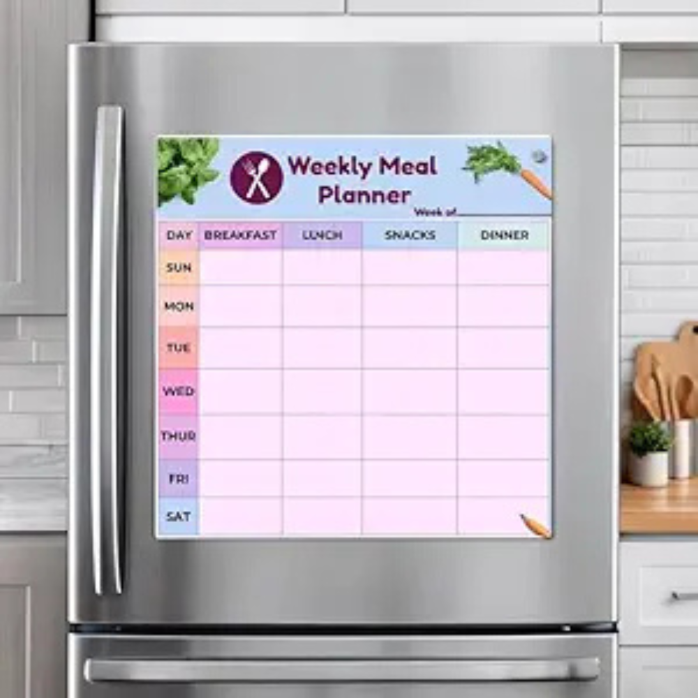 Bazinco Weekly Meal Planner Fridge Magnet | 11x11 Inch Reusable Magnetic Meal Planning Board | Dry Erase Weekly Menu Planner for Kitchen, Grocery Planning & Healthy Eating