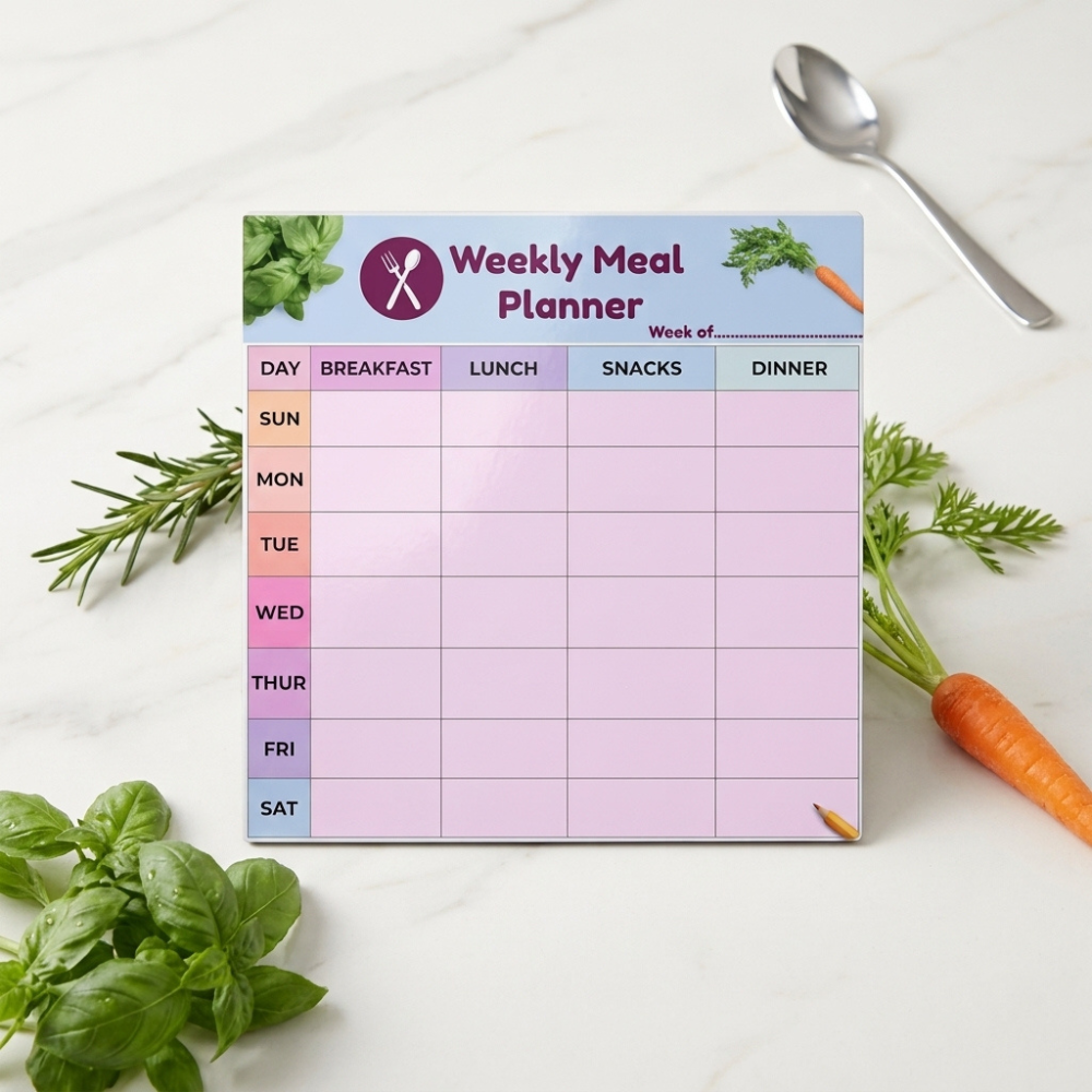 Bazinco Weekly Meal Planner Fridge Magnet | 11x11 Inch Reusable Magnetic Meal Planning Board | Dry Erase Weekly Menu Planner for Kitchen, Grocery Planning & Healthy Eating