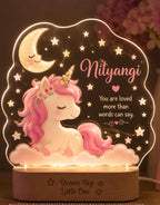 Personalized Unicorn LED Acrylic Night Lamp with Name | Custom Unicorn Lamp for Kids Bedroom | Baby Girl Birthday Gift | Bazinco