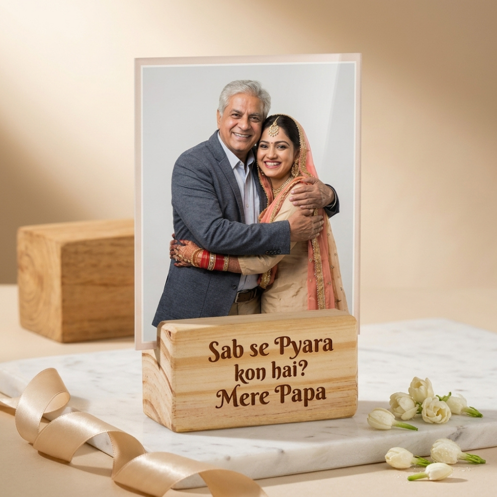 Bazinco Custom Father Wooden Photo Frame – Personalized Papa Tabletop Picture Stand Gift