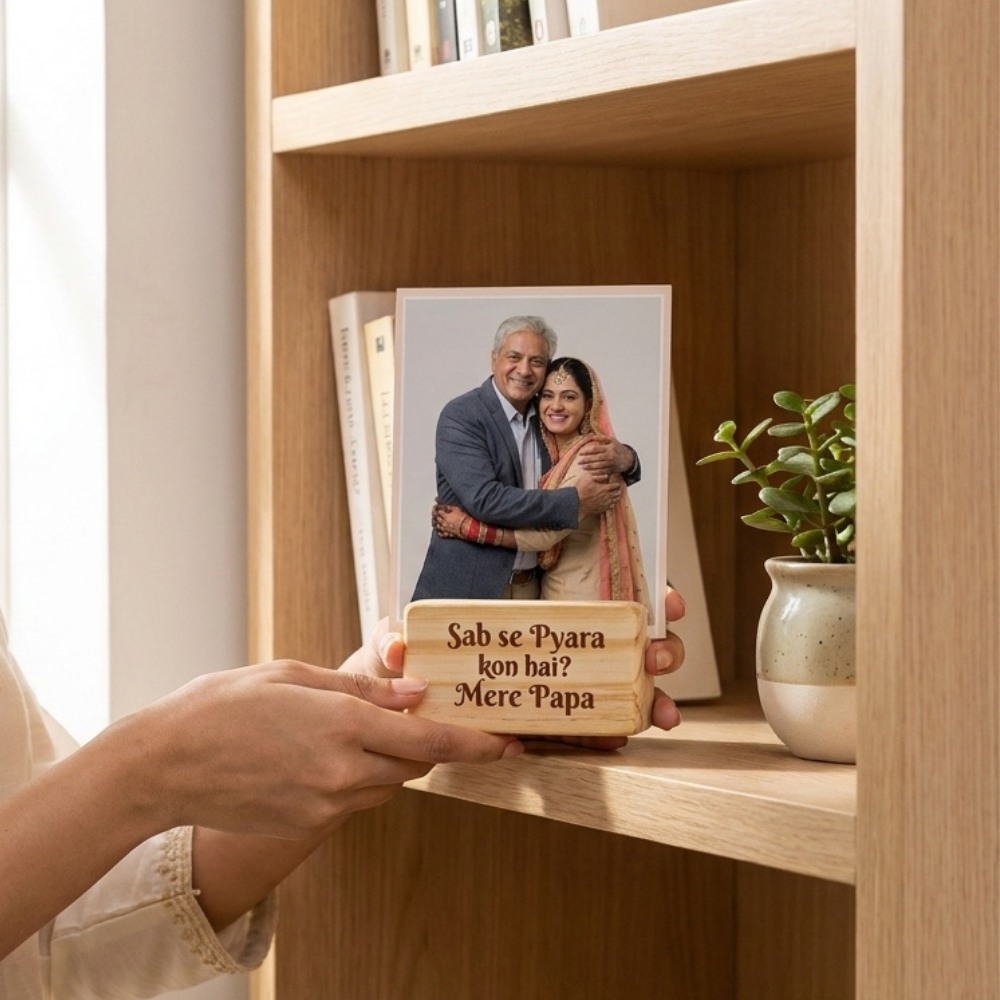 Bazinco Custom Father Wooden Photo Frame – Personalized Papa Tabletop Picture Stand Gift