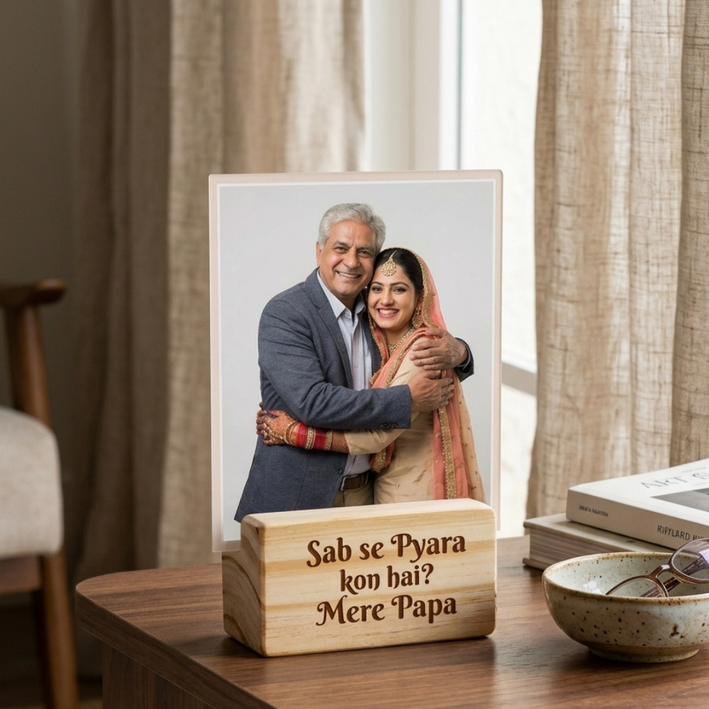 Bazinco Custom Father Wooden Photo Frame – Personalized Papa Tabletop Picture Stand Gift