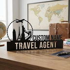Bazinco Custom Travel Agent Desk Name Plate – Personalized World Travel Skyline Nameplate