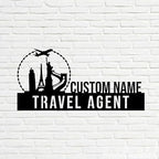 Bazinco Custom Travel Agent Desk Name Plate – Personalized World Travel Skyline Nameplate