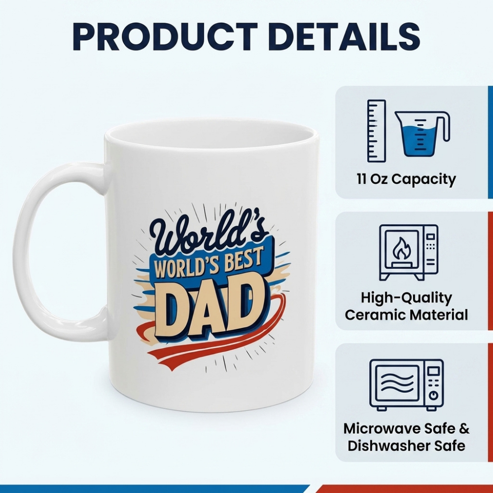 Bazinco Personalized “World’s Best Dad” Coffee Mug with Sameer Name Print – Custom Father’s Day Ceramic Mug