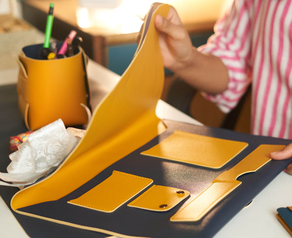Bazinco Yellow & Blue Vegan Leather Laptop Sleeve