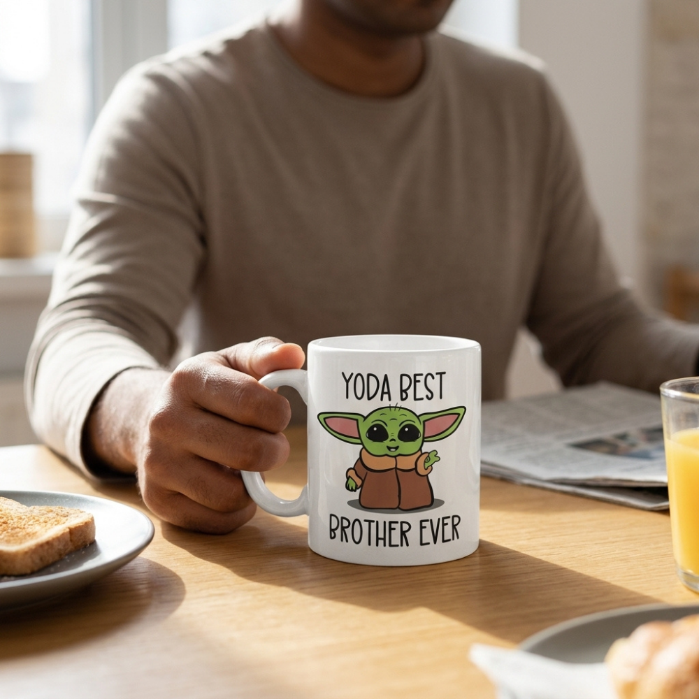 Bazinco Yoda Best Brother Ever Coffee Mug - Funny Star Wars Inspired Baby Yoda Gift for Brother - 11oz Premium White Ceramic Mug