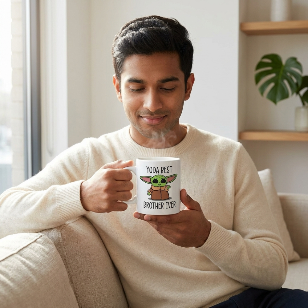 Bazinco Yoda Best Brother Ever Coffee Mug - Funny Star Wars Inspired Baby Yoda Gift for Brother - 11oz Premium White Ceramic Mug