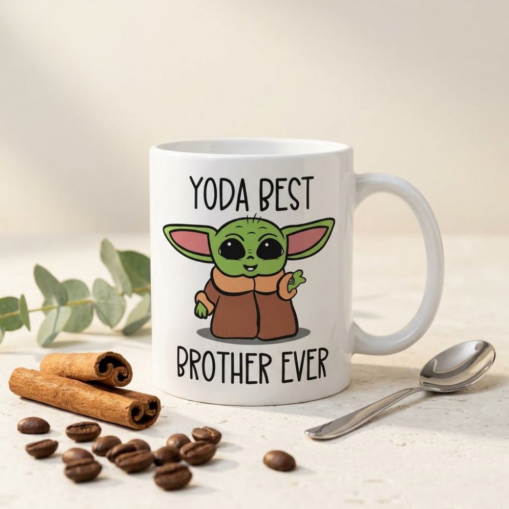 Bazinco Yoda Best Brother Ever Coffee Mug - Funny Star Wars Inspired Baby Yoda Gift for Brother - 11oz Premium White Ceramic Mug
