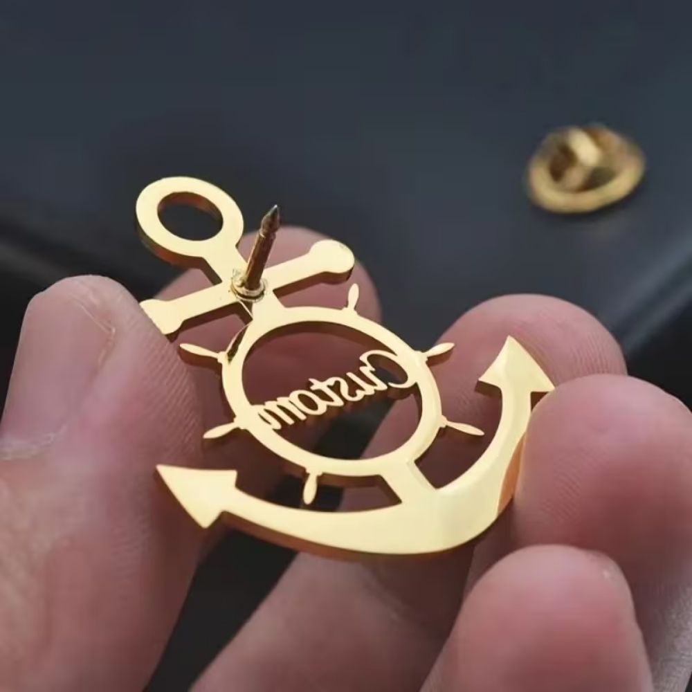Bazinco Personalised Anchor Initial Brooch – Custom Anchor Design Letter Brooch
