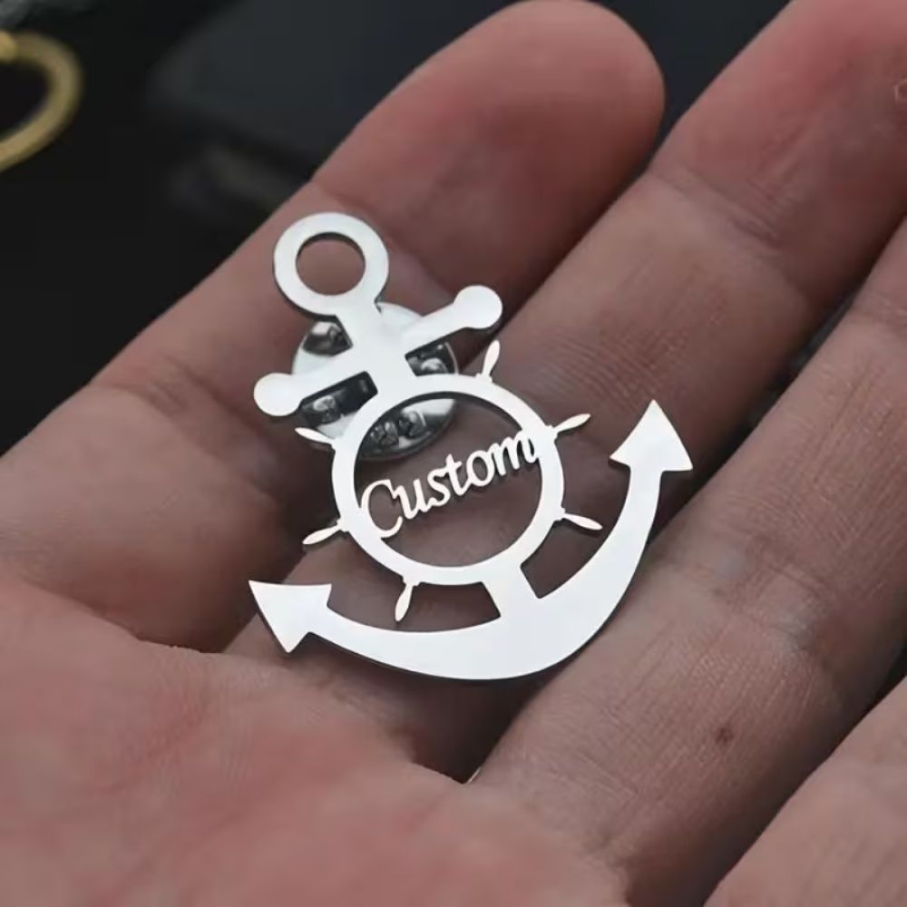 Bazinco Personalised Anchor Initial Brooch – Custom Anchor Design Letter Brooch