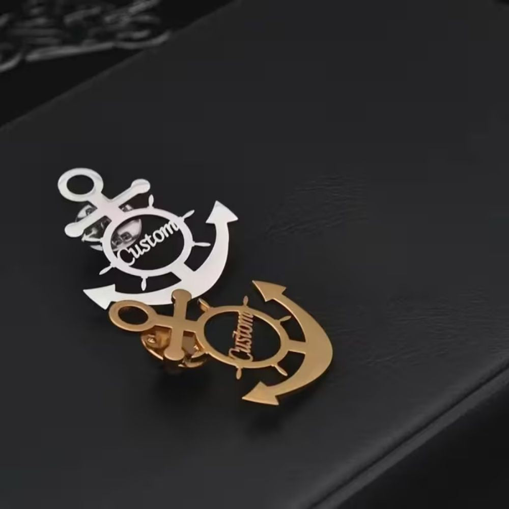 Bazinco Personalised Anchor Initial Brooch – Custom Anchor Design Letter Brooch