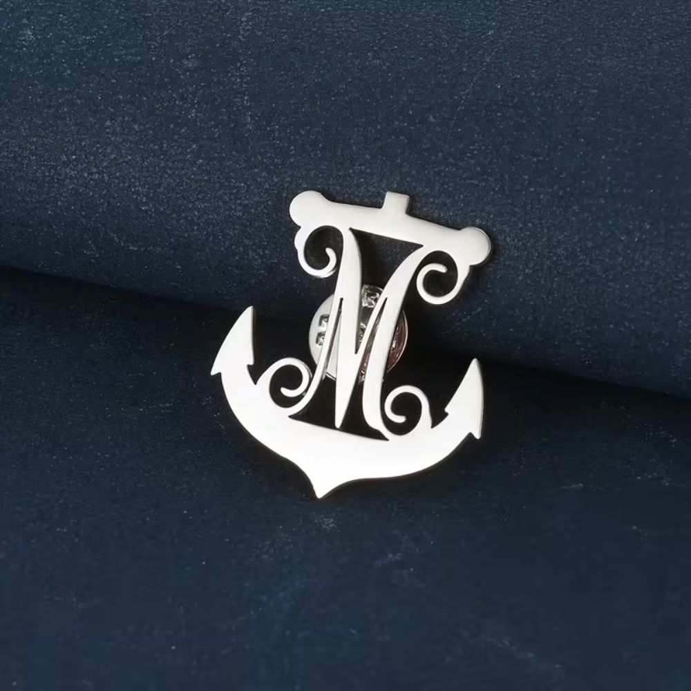 Bazinco Personalised Nautical Initial Brooch – Custom Marine Theme Letter Brooch