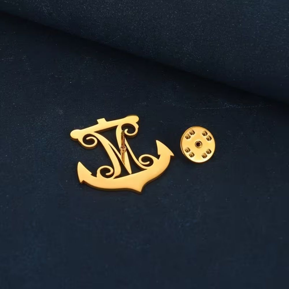 Bazinco Personalised Nautical Initial Brooch – Custom Marine Theme Letter Brooch