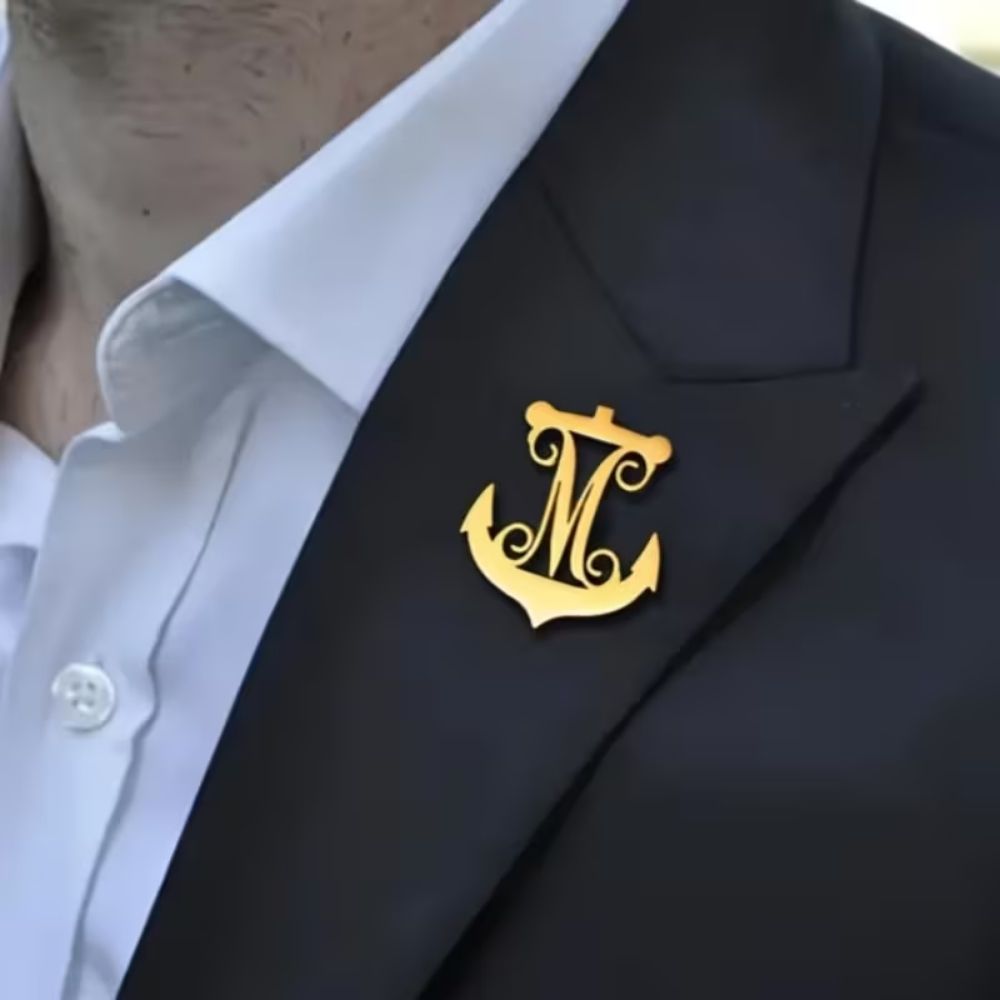 Bazinco Personalised Nautical Initial Brooch – Custom Marine Theme Letter Brooch