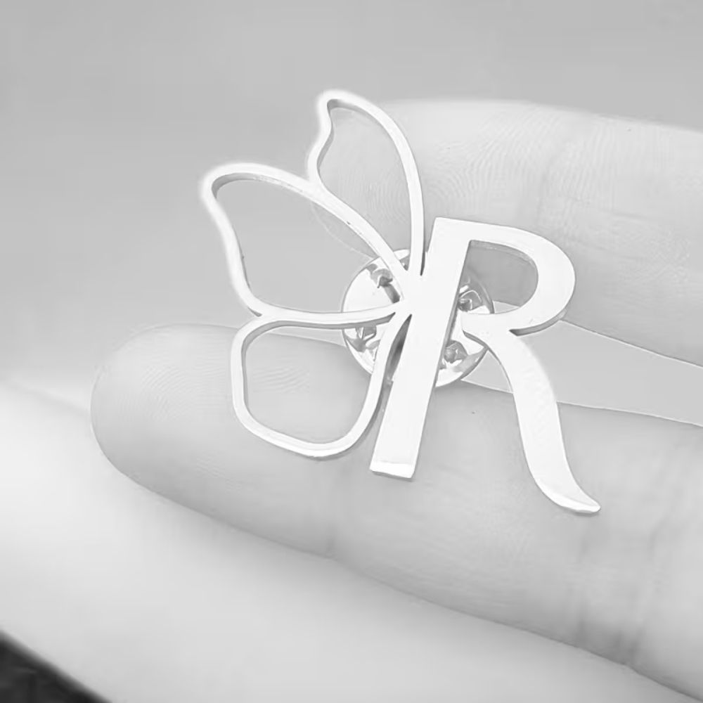 Bazinco Initial Butterfly Custom Brooch – Personalised Letter Butterfly Brooch Pin