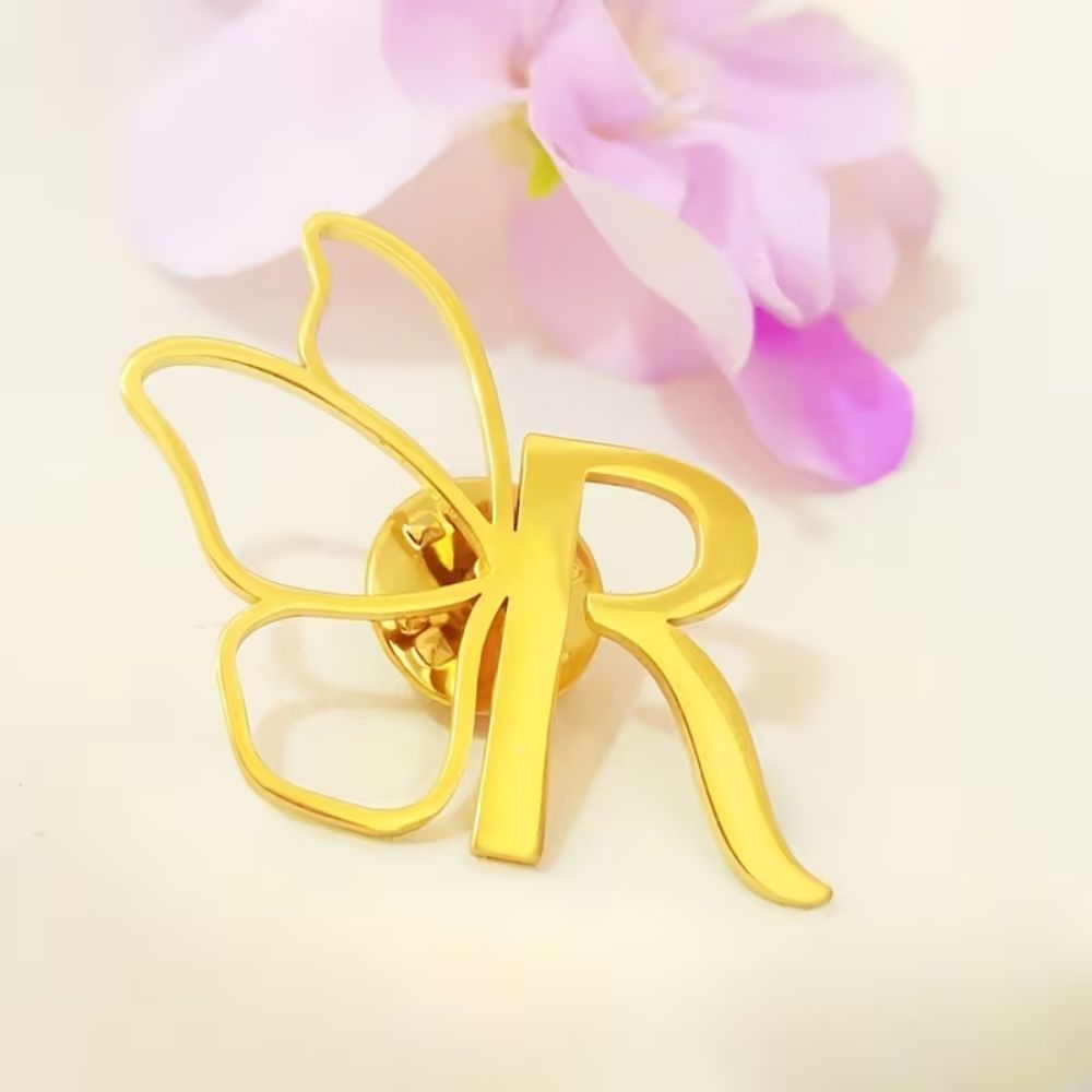 Bazinco Initial Butterfly Custom Brooch – Personalised Letter Butterfly Brooch Pin