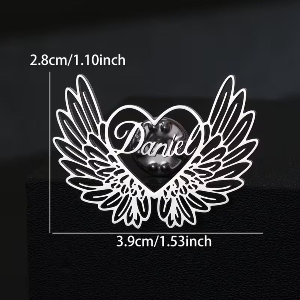 Bazinco Personalised Name Wings Brooch – Custom Angel Wing Name Pin
