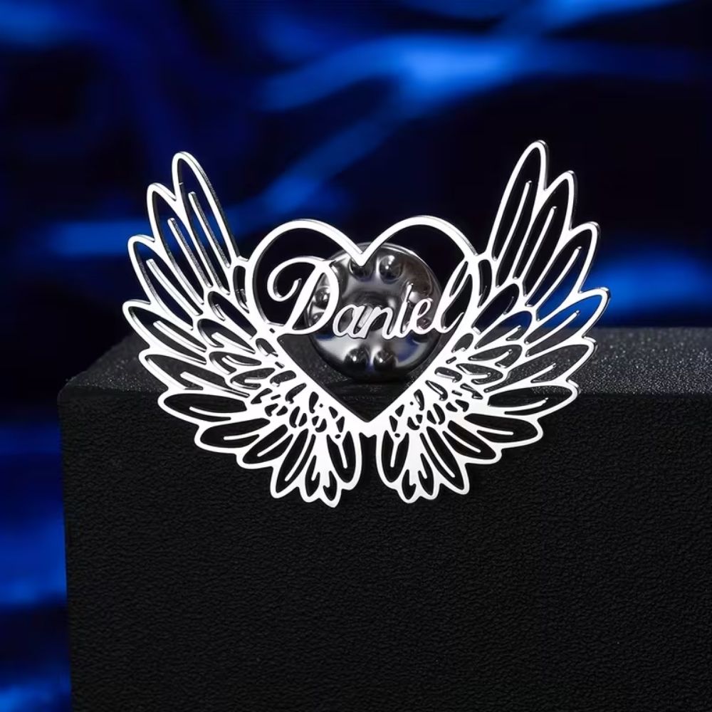 Bazinco Personalised Name Wings Brooch – Custom Angel Wing Name Pin