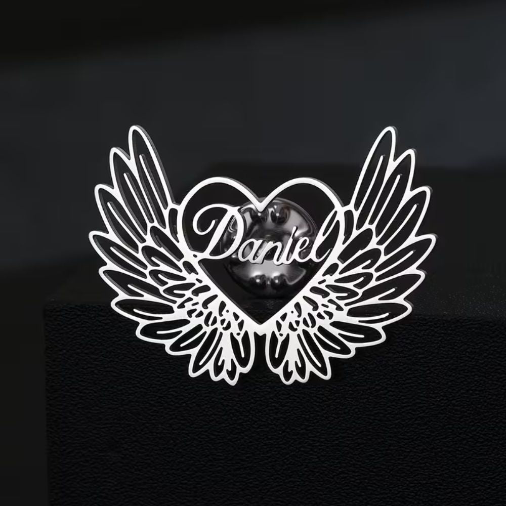 Bazinco Personalised Name Wings Brooch – Custom Angel Wing Name Pin