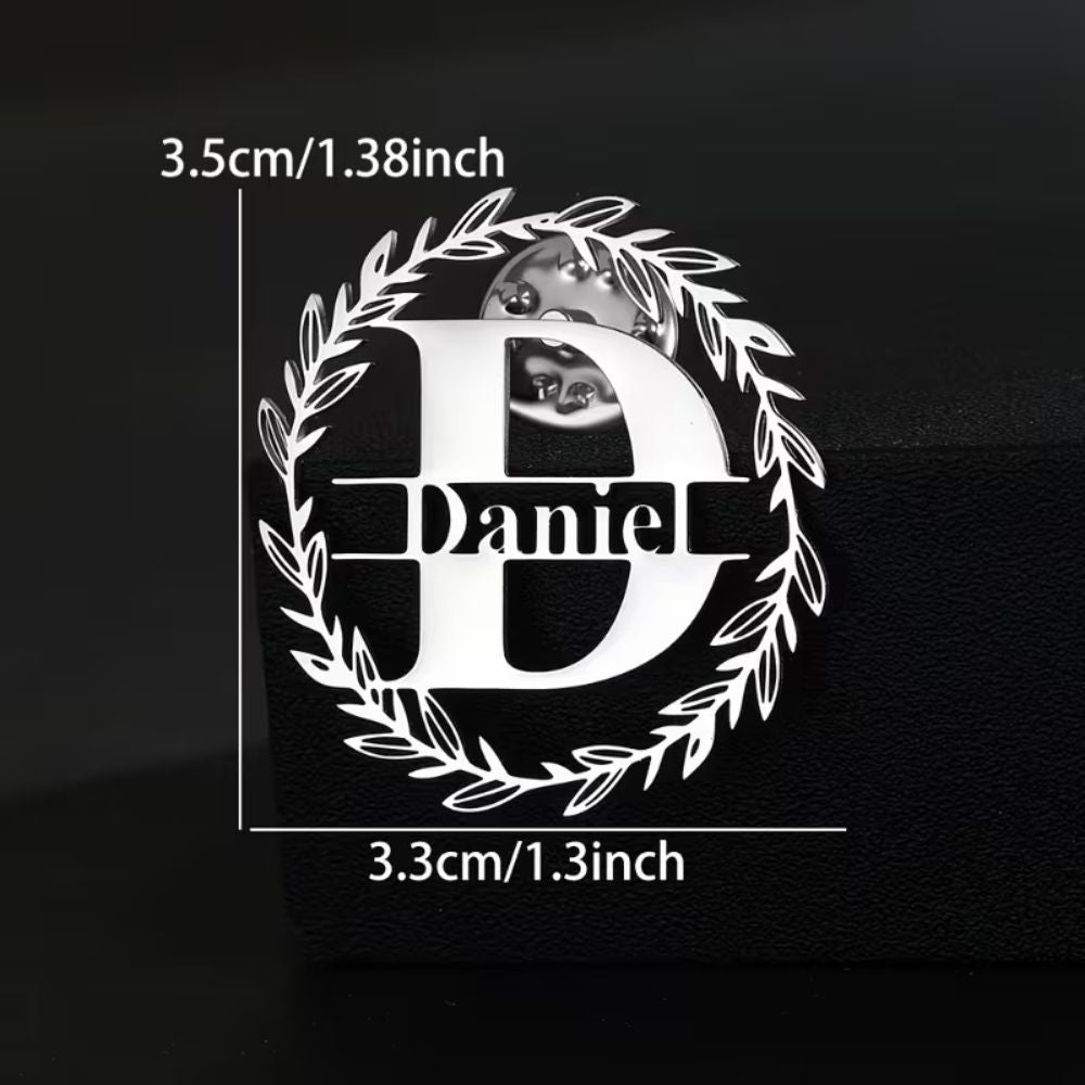 Bazinco Personalised Name Initial Brooch – Custom Engraved Name Letter Brooch