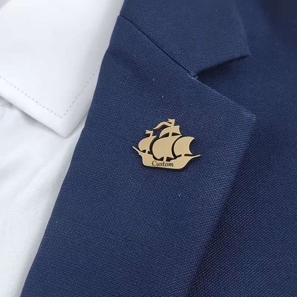 Bazinco Ship Design Custom Name Brooch – Personalised Nautical Brooch Pin