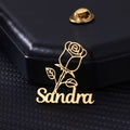 Bazinco Personalised Name with Rose Brooch – Custom Floral Name Pin