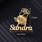 Bazinco Personalised Name with Rose Brooch – Custom Floral Name Pin