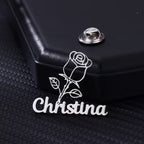 Bazinco Personalised Name with Rose Brooch – Custom Floral Name Pin