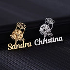 Bazinco Personalised Name with Rose Brooch – Custom Floral Name Pin