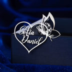 Bazinco Personalized Couple Name Brooch – Custom Heart Shape Name Pin with Elegant Design