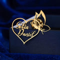 Bazinco Personalized Couple Name Brooch – Custom Heart Shape Name Pin with Elegant Design