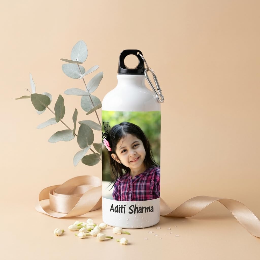 Bazinco Custom Photo Sipper Bottle with Name | Personalized Water Bottle for Kids, School & Travel