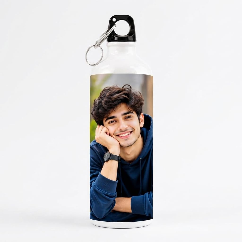 Bazinco Personalized Photo Water Bottle, Custom Photo Printed Aluminium Bottle with Carabiner Cap, Reusable Water Bottle for Birthday, Gifts, Travel & Daily Use