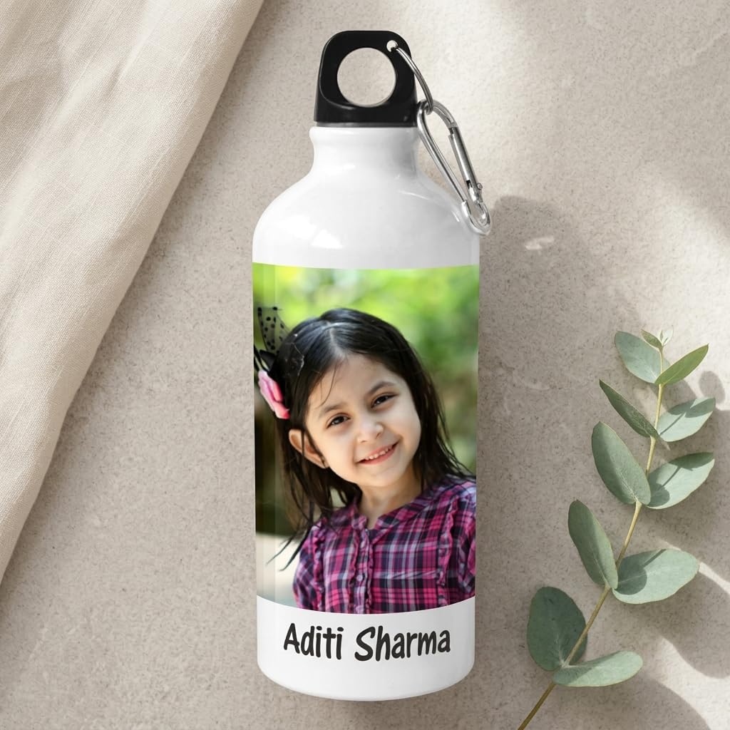 Bazinco Custom Photo Sipper Bottle with Name | Personalized Water Bottle for Kids, School & Travel