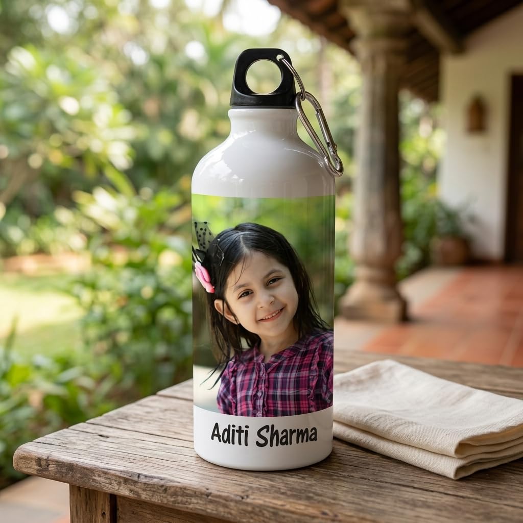 Bazinco Custom Photo Sipper Bottle with Name | Personalized Water Bottle for Kids, School & Travel