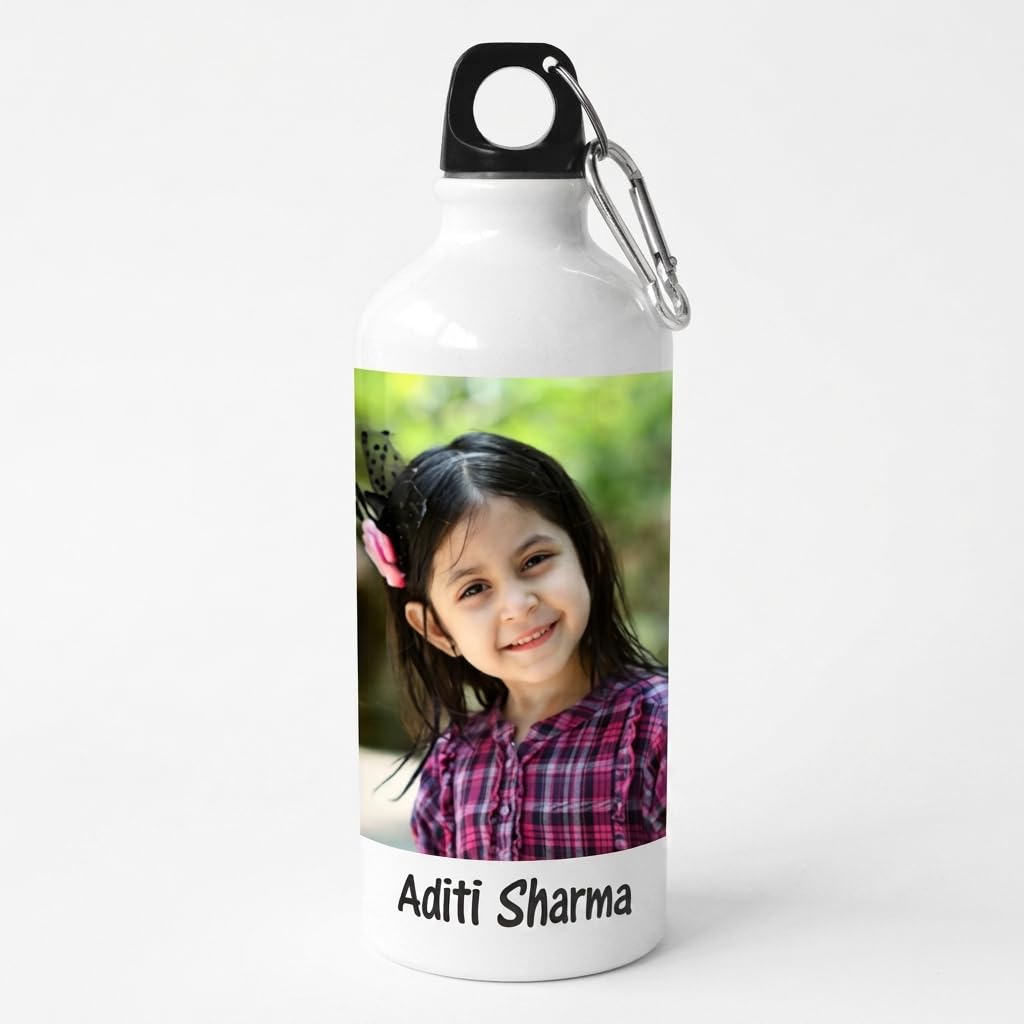 Bazinco Custom Photo Sipper Bottle with Name | Personalized Water Bottle for Kids, School & Travel