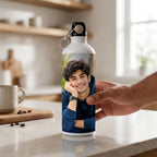 Bazinco Personalized Photo Water Bottle, Custom Photo Printed Aluminium Bottle with Carabiner Cap, Reusable Water Bottle for Birthday, Gifts, Travel & Daily Use