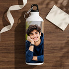 Bazinco Personalized Photo Water Bottle, Custom Photo Printed Aluminium Bottle with Carabiner Cap, Reusable Water Bottle for Birthday, Gifts, Travel & Daily Use