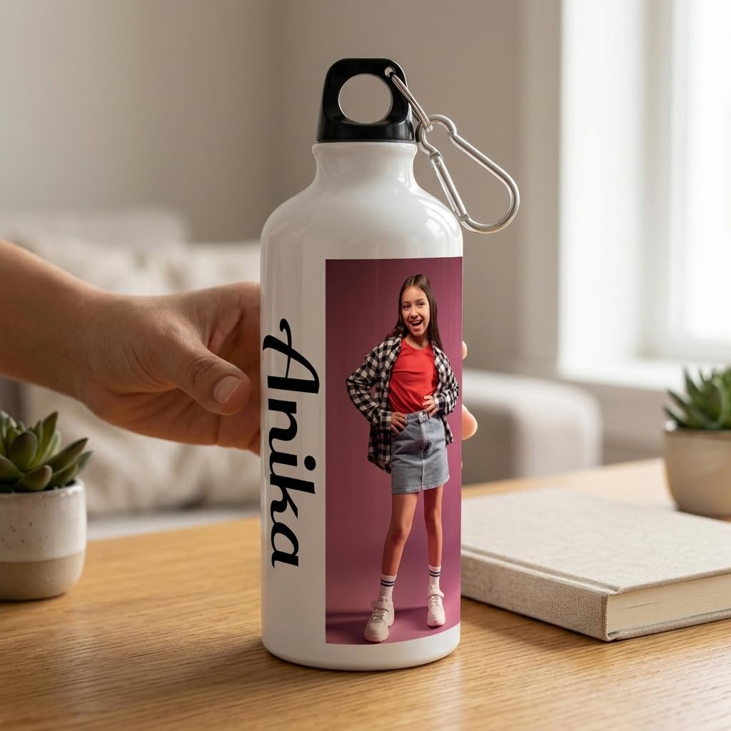 Bazinco Custom Photo Water Bottle with Name | Personalized Sipper Bottle for Kids, School & Travel