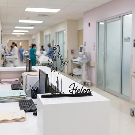 Bazinco Personalized Doctor Name Plate – Custom Nurse Desk Name Sign with Minimal Line Art Design