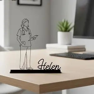 Bazinco Personalized Doctor Name Plate – Custom Nurse Desk Name Sign with Minimal Line Art Design
