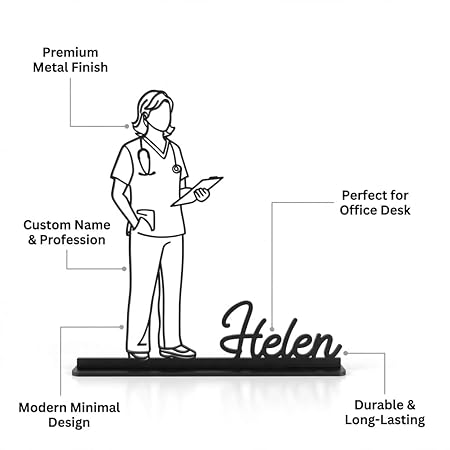 Bazinco Personalized Doctor Name Plate – Custom Nurse Desk Name Sign with Minimal Line Art Design