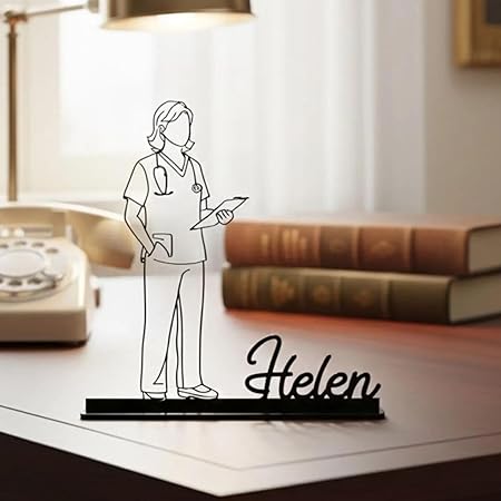 Bazinco Personalized Doctor Name Plate – Custom Nurse Desk Name Sign with Minimal Line Art Design