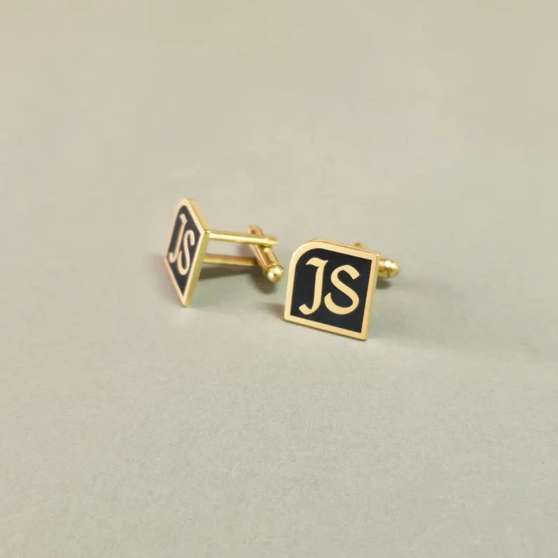 Personalized Black Enamel Initial Cufflinks – Custom Monogram Cufflinks for Men by Bazinco