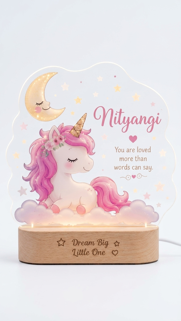 Personalized Unicorn LED Acrylic Night Lamp with Name | Custom Unicorn Lamp for Kids Bedroom | Baby Girl Birthday Gift | Bazinco